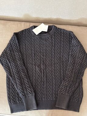 Zara Men's Cable Crewneck Sweater - Charcoal Gray